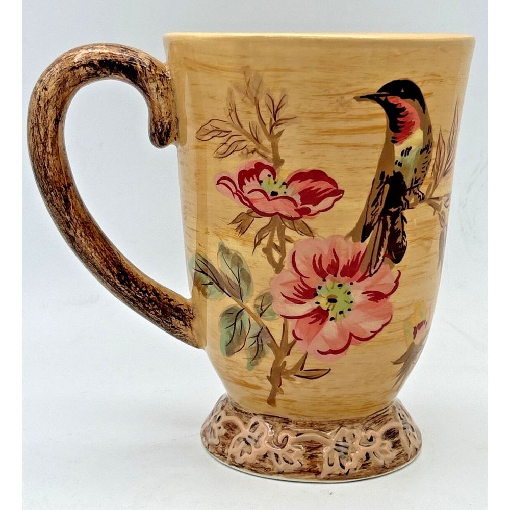 Burton + Burton Lowden Fields Pedestal Coffee‎ Tea Cup Floral Bird Rich 16 oz